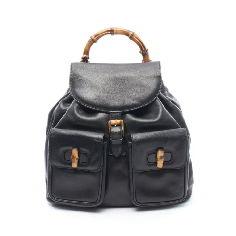 Gucci Bamboo Backpack Rucksack Daybag Leather Black